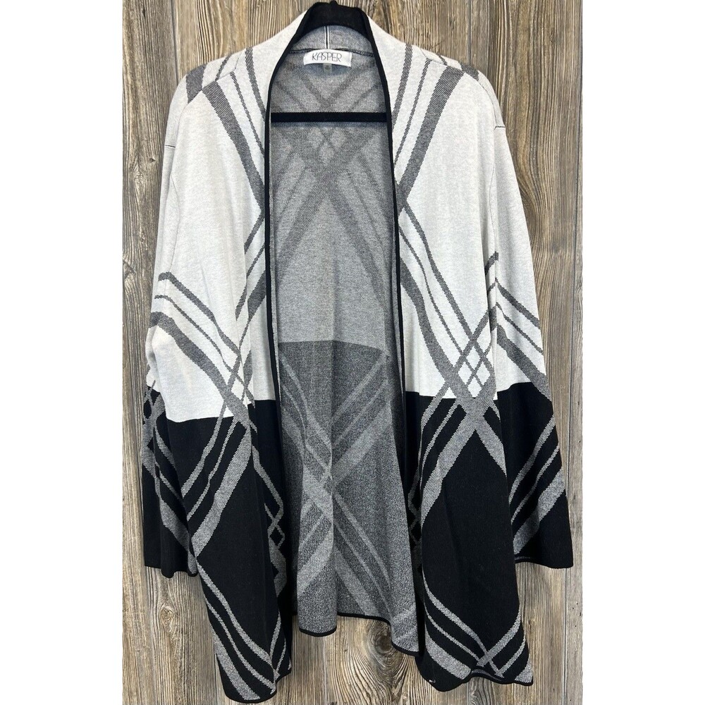 Kasper Cardigan Sweater Womens 3XL Long Open Sweater Black/Gray Career Chic